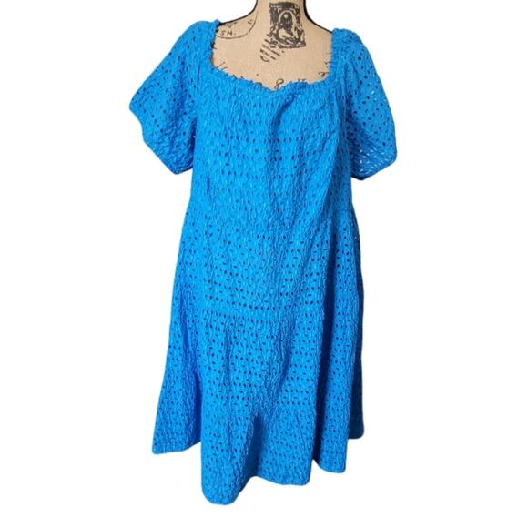 22 petite Lane Bryant cottagecore blue eyelet lace midi dress, square neckline - Picture 2 of 3